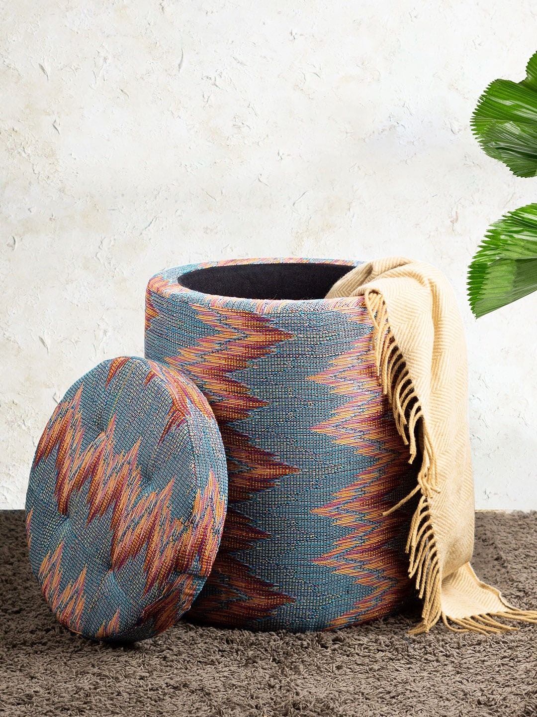 

nestroots Blue & Pink Printed Storage Ottomans