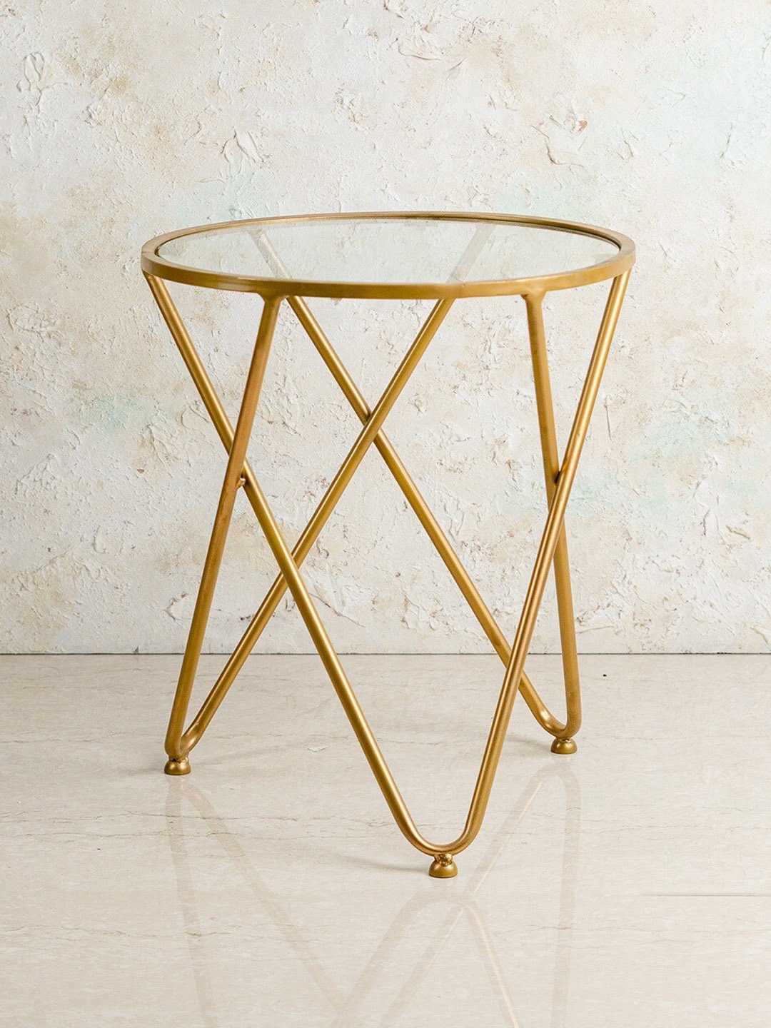 

nestroots Golden Cross Design Metallic End Table, Gold