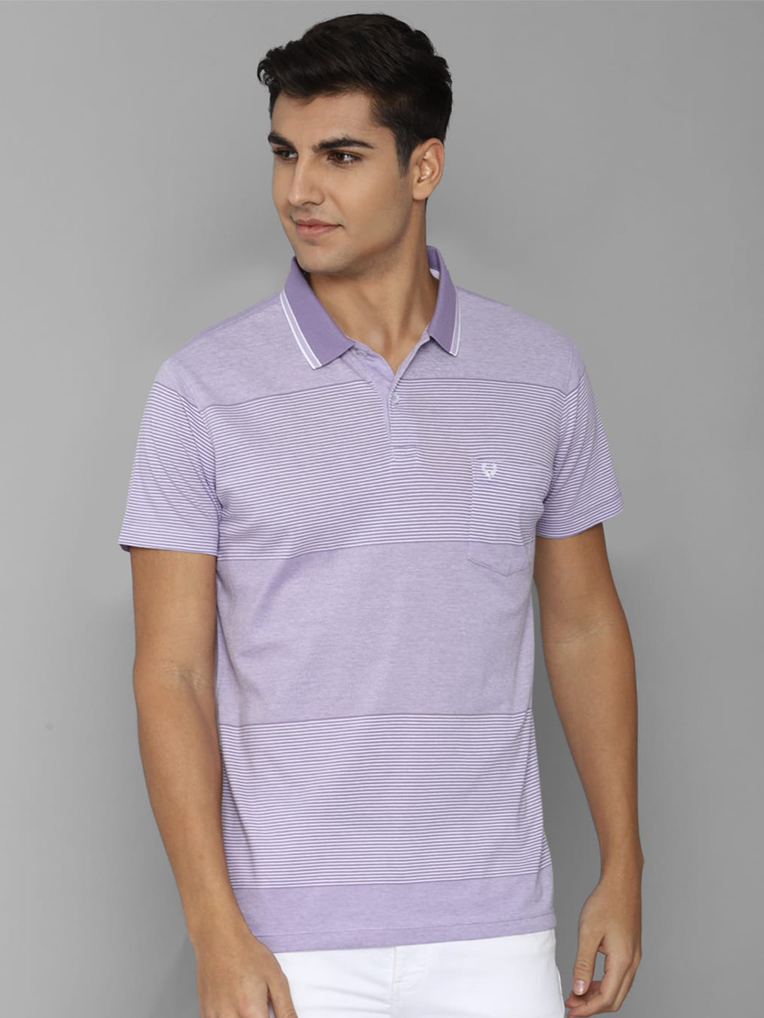

Allen Solly Men Striped Polo Collar Pure Cotton T-shirt, Lavender