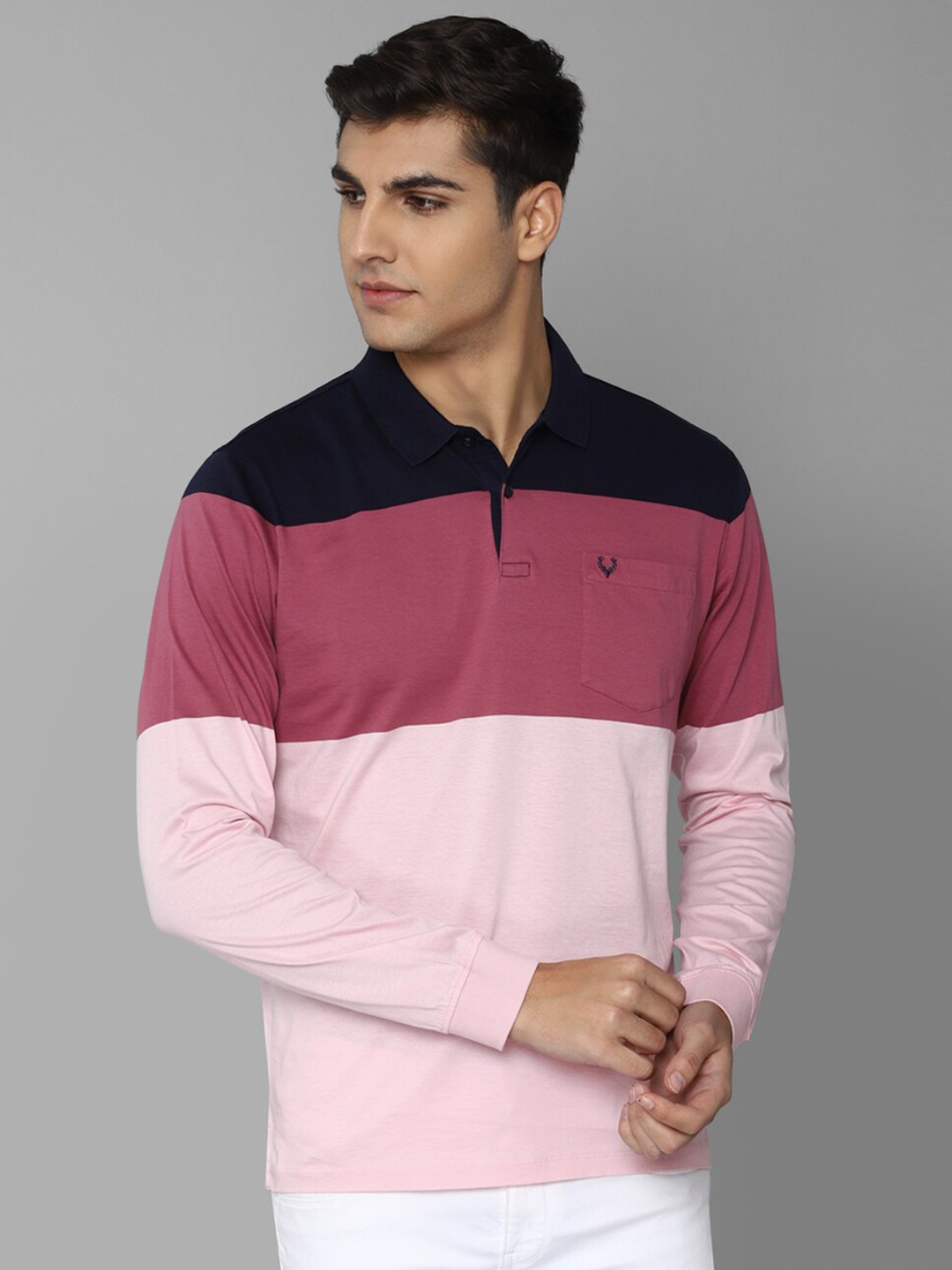 

Allen Solly Men Colourblocked Polo Collar Pure Cotton T-shirt, Pink