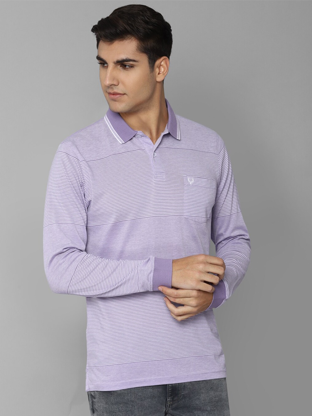 

Allen Solly Men Striped Polo Collar Pure Cotton T-shirt, Lavender