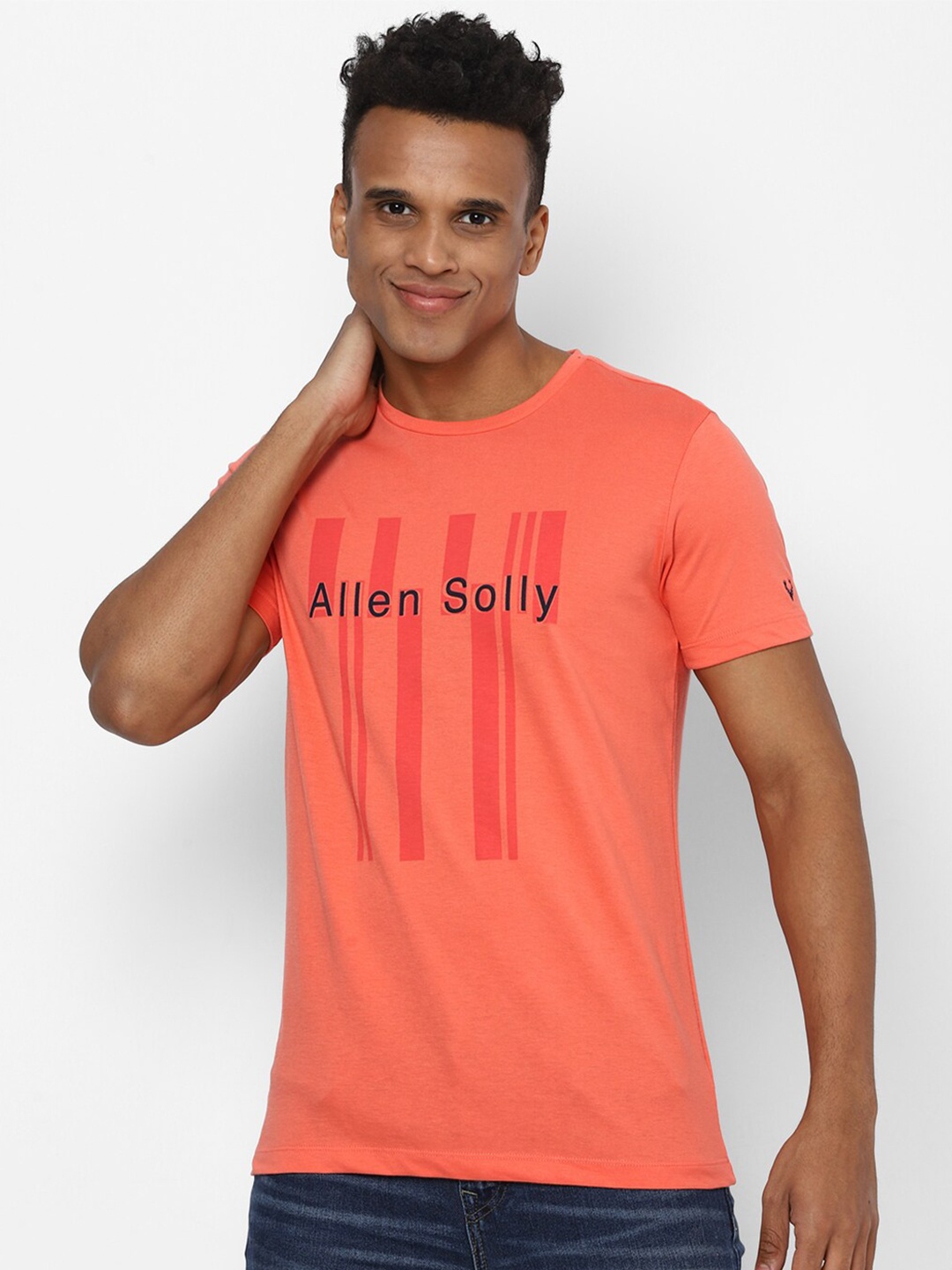 

Allen Solly Sport Men Typography Printed Slim Fit Pure Cotton T-shirt, Orange