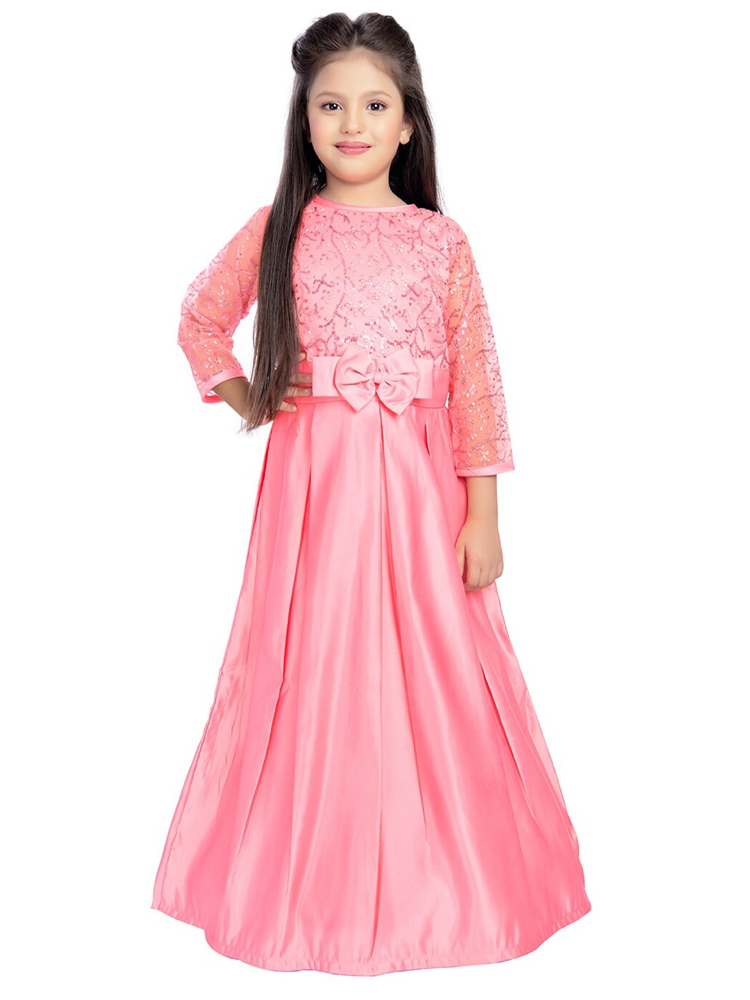 

Tiny Kingdom Girls Embroidered Silk Maxi Fit and Flare Dress, Pink