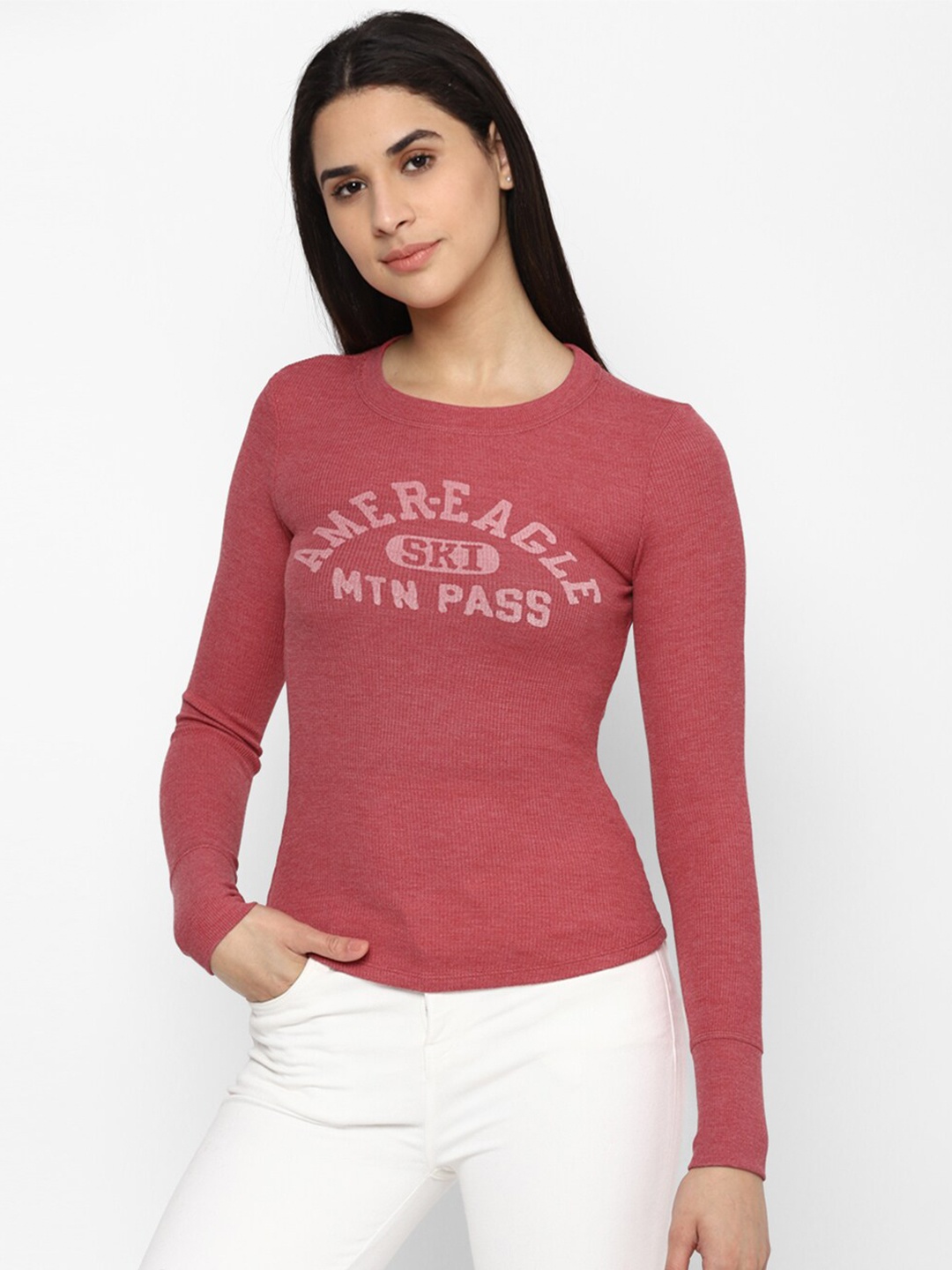 

AMERICAN EAGLE OUTFITTERS Women Typography Printed T-shirt, Red