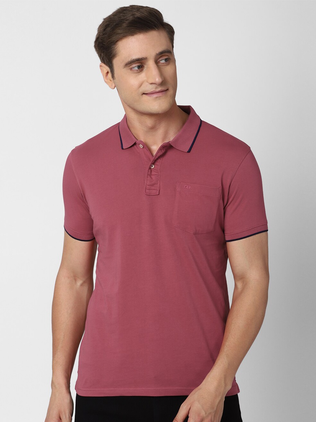 

Peter England Casuals Men Polo Collar Slim Fit Cotton T-shirt, Pink