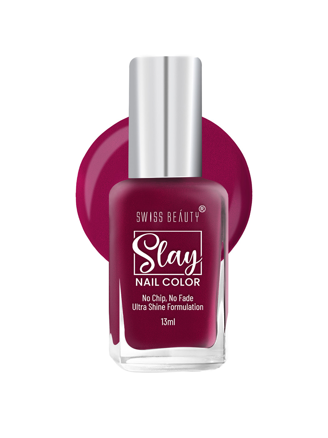 

SWISS BEAUTY Slay Nail Color with No Chip No Fade Ultra Shine Formula 13ml-Crystal Pink 18, Magenta