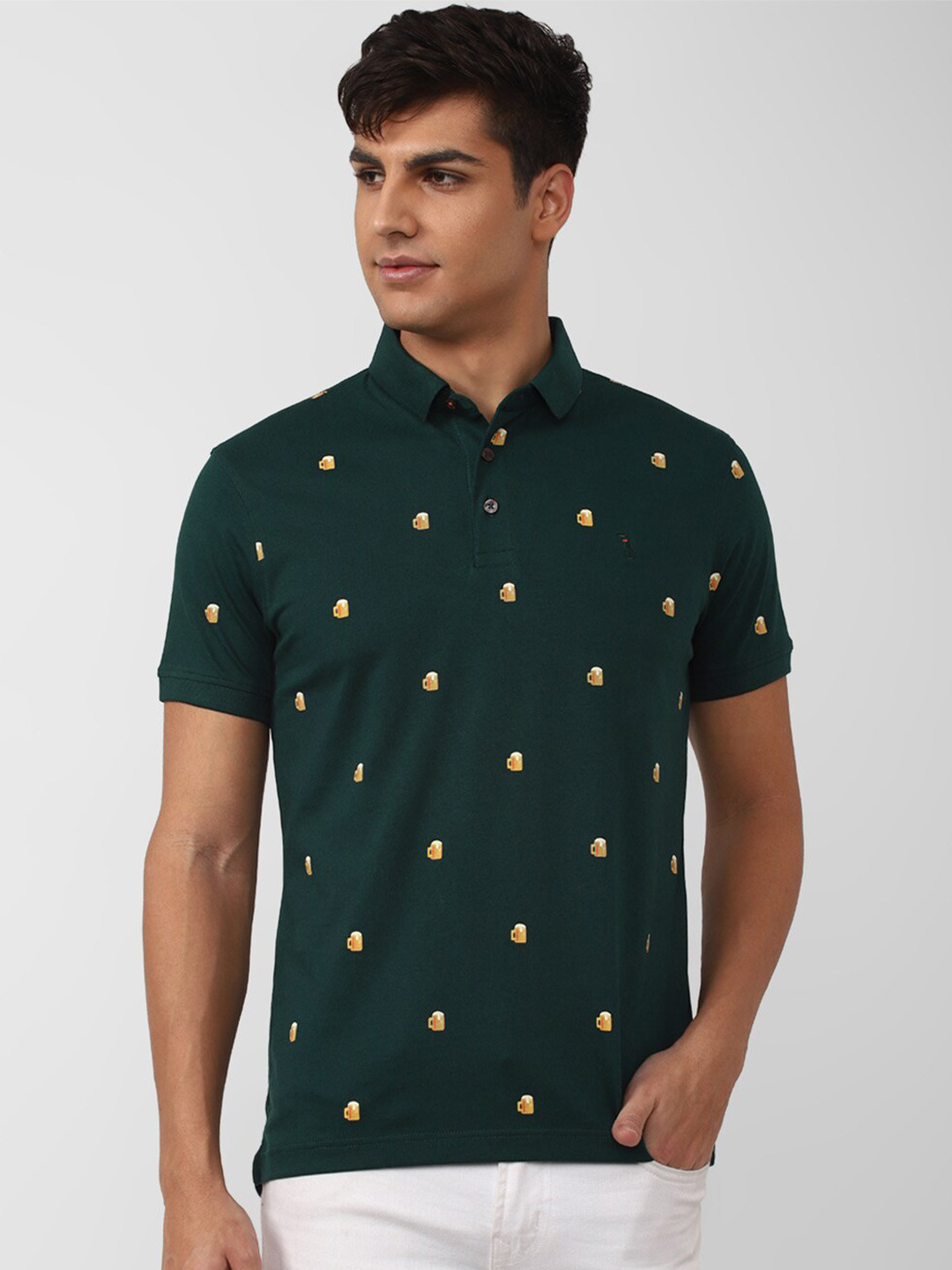 

SIMON CARTER LONDON Men Printed Polo Collar Slim Fit T-shirt, Green
