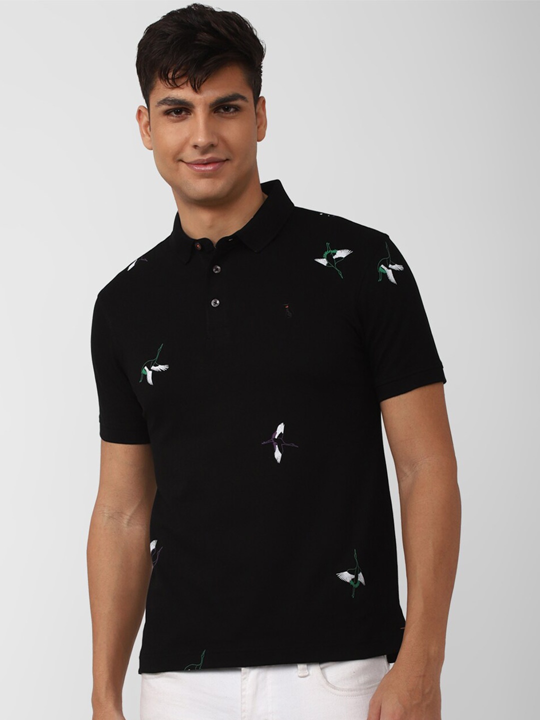 

SIMON CARTER LONDON Men Printed Mandarin Collar Slim Fit T-shirt, Black