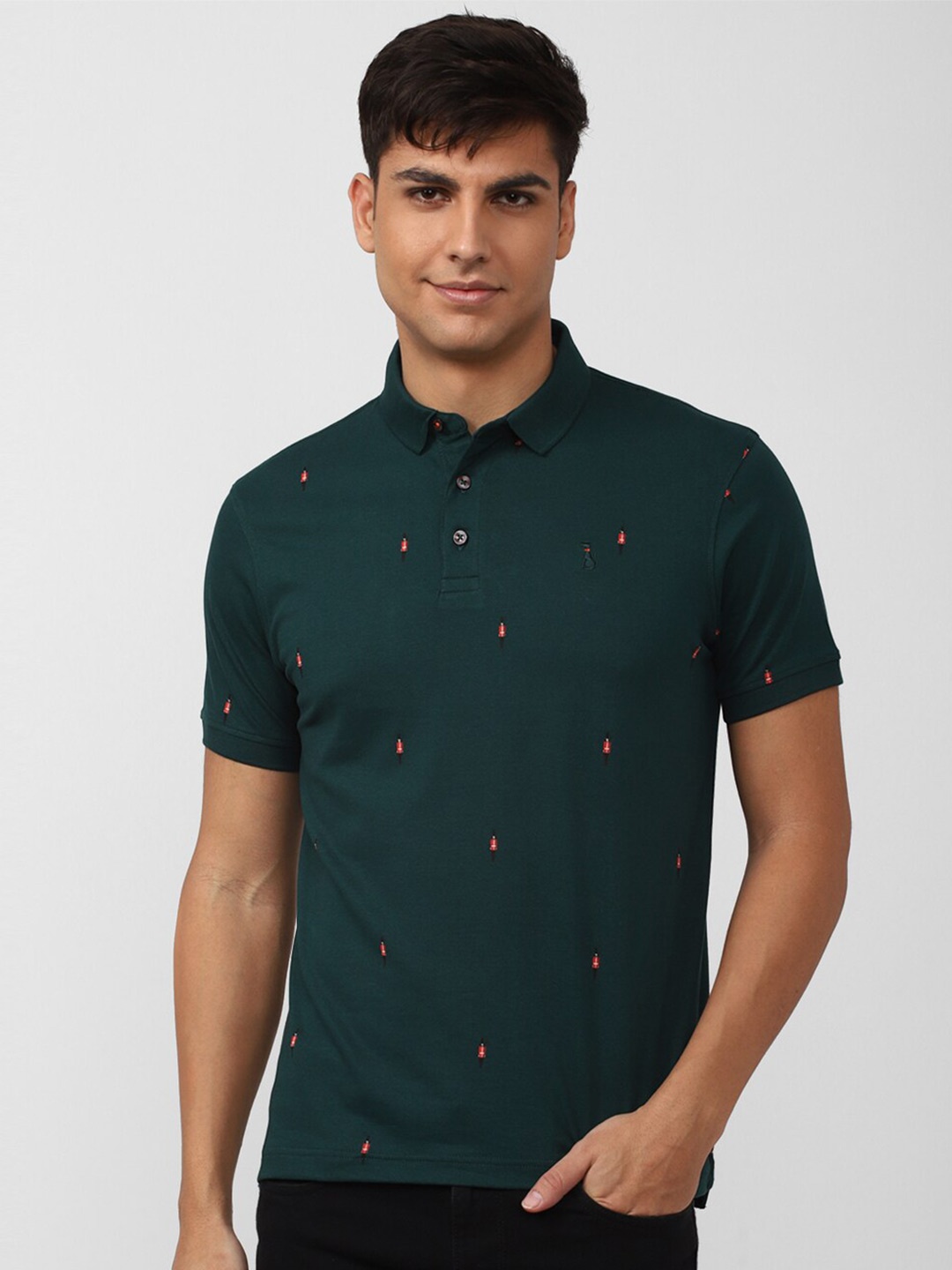 

SIMON CARTER LONDON Men Printed Mandarin Collar Slim Fit T-shirt, Green