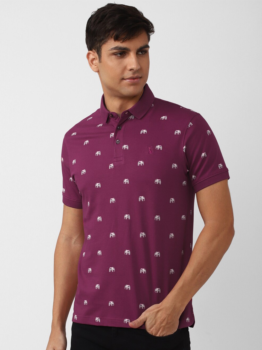 

SIMON CARTER LONDON Men Printed Polo Collar Slim Fit T-shirt, Purple