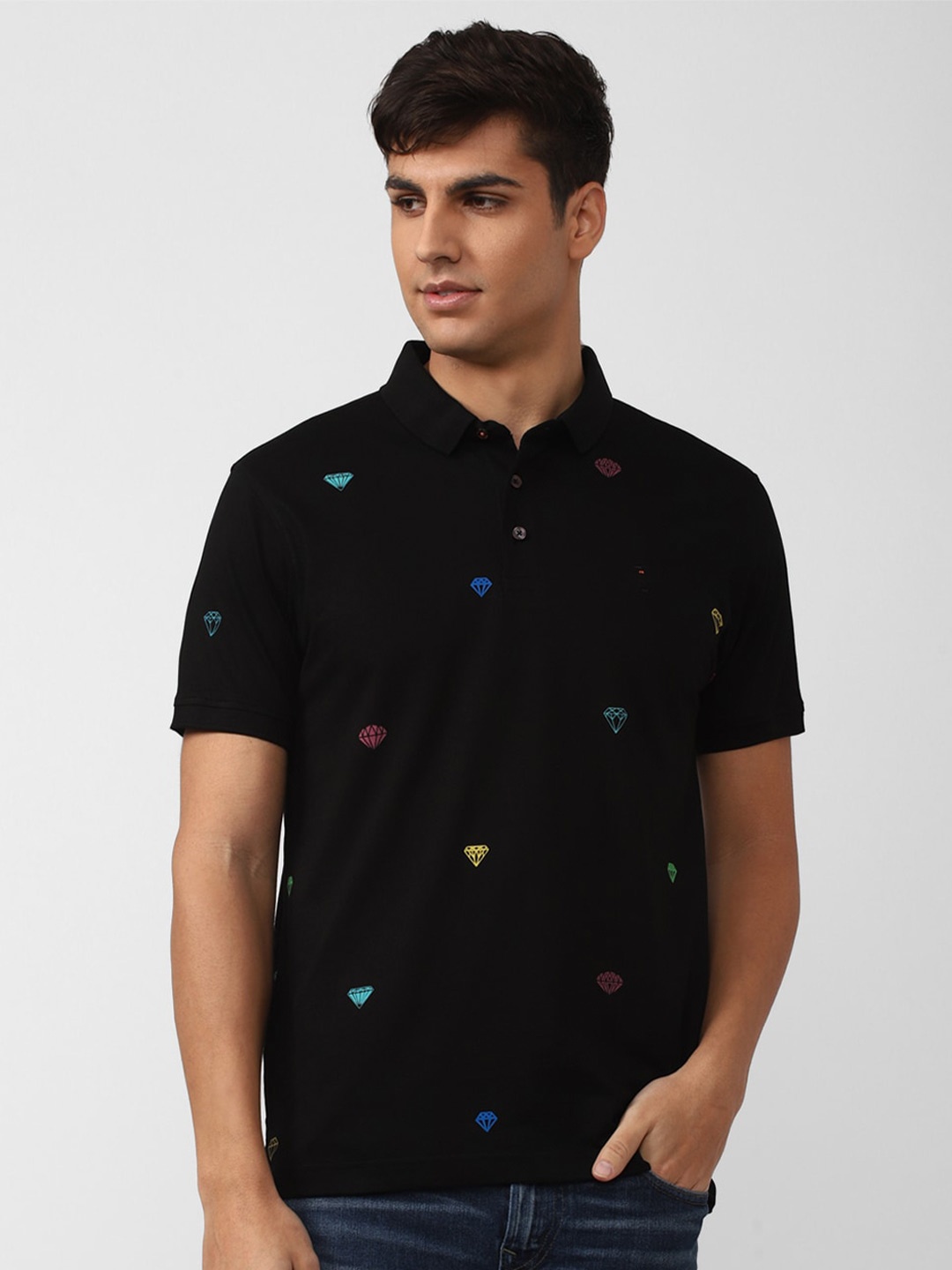 

SIMON CARTER LONDON Men Printed Mandarin Collar Slim Fit T-shirt, Black