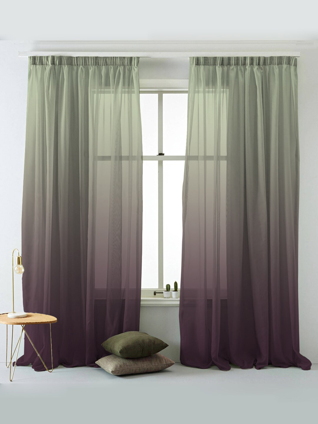 

SPACES Set Of 2 Purple Elegent Ombre Print Sheer Semi Transparent Window Curtain 5 Ft