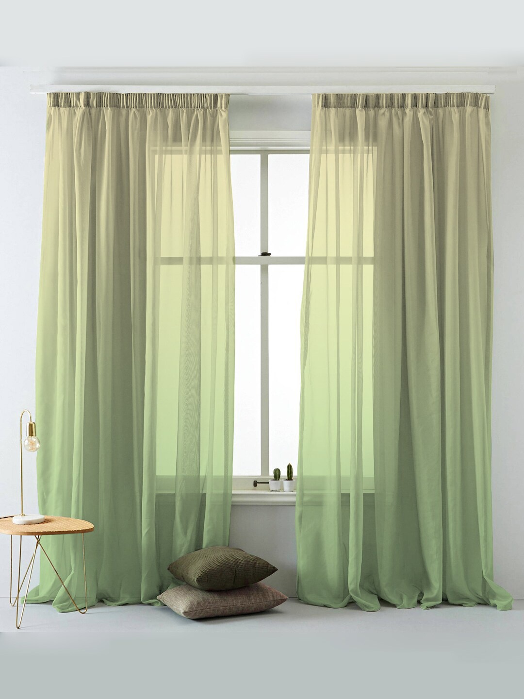 

SPACES Set Of 2 Green Elegent Ombre Print Sheer Semi Transparent Window Curtain 5 Ft