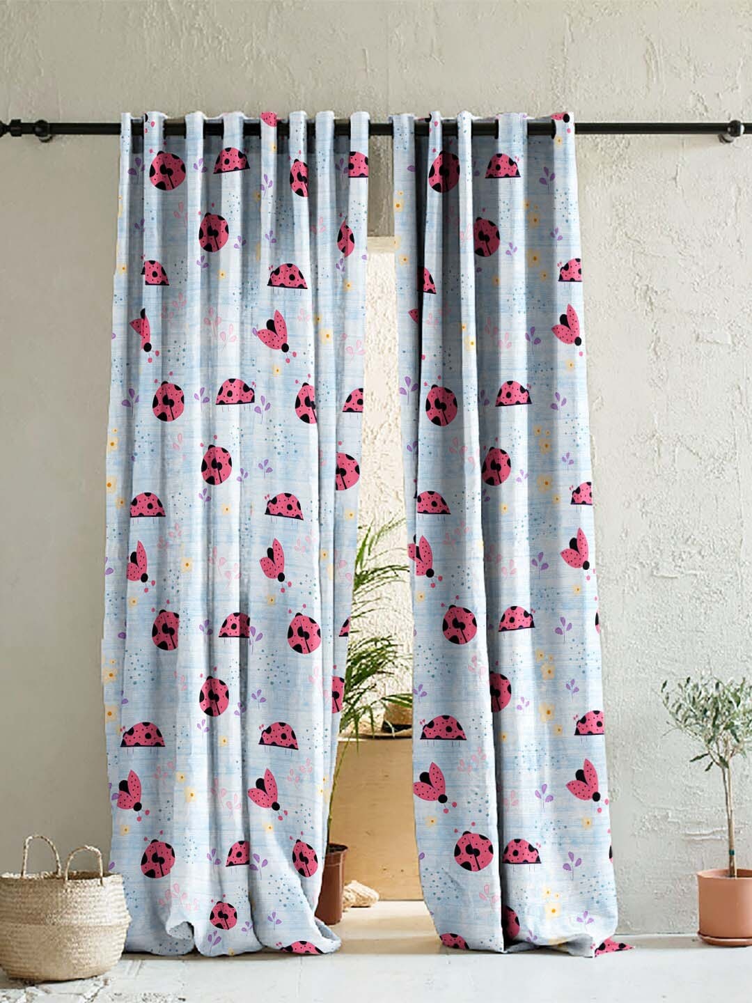 

SPACES Set Of 2 Blue Quirky Print Satin Room Darkening Door Curtain 7 Ft