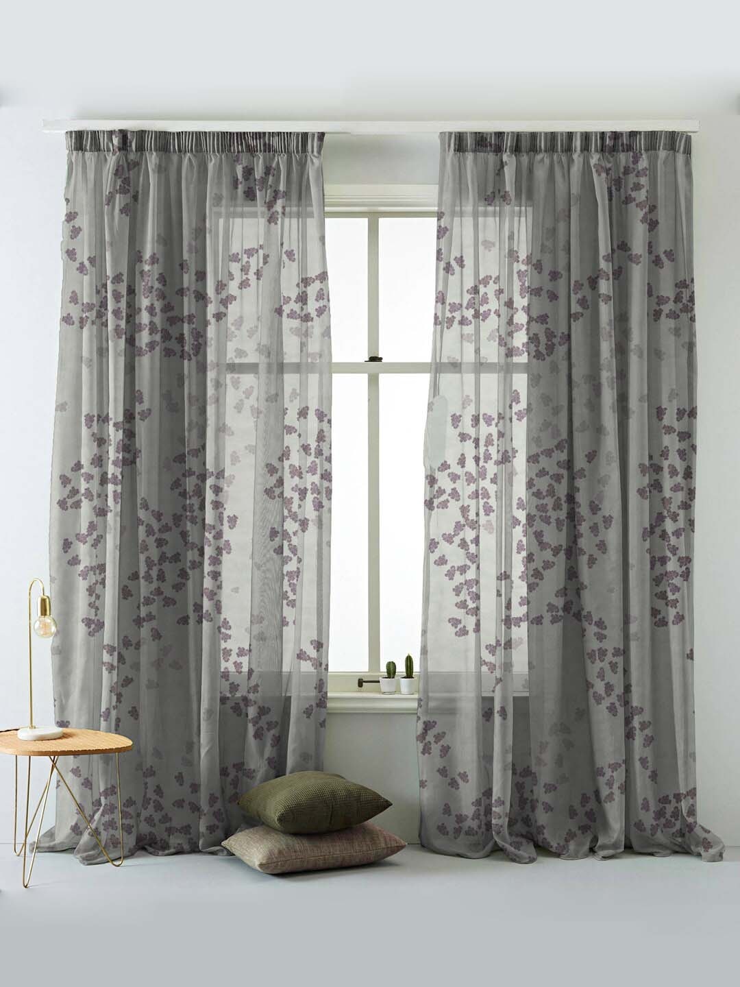 

SPACES Elegent Set Of 2 Grey Sheer Semi Transparent Window Curtain 5 Ft