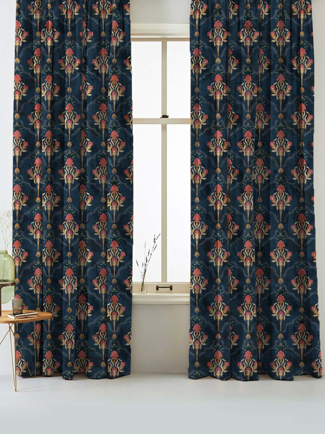 

SPACES Set Of 2 Blue Elegent Ethenic Print Matt Finish Black Out Window Curtain 5 Ft
