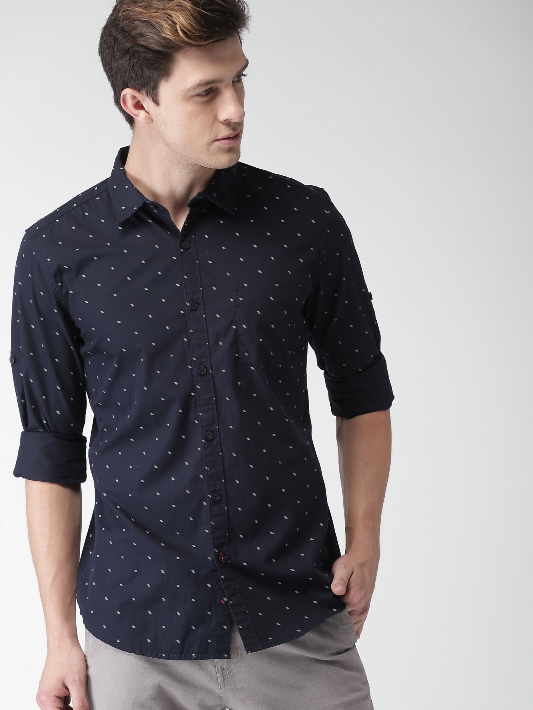 

HIGHLANDER Men Navy Slim Fit Printed Casual Shirt, Navy blue
