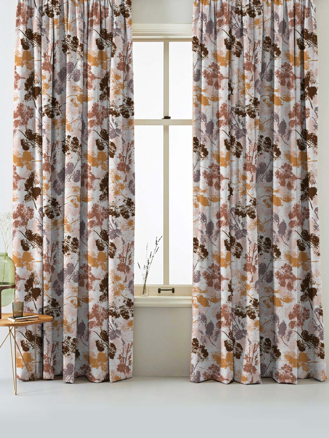 

SPACES Set Of 2 Brown Elegent Abstract Print Matt Finish Black Out Door Curtain 7 Ft, White