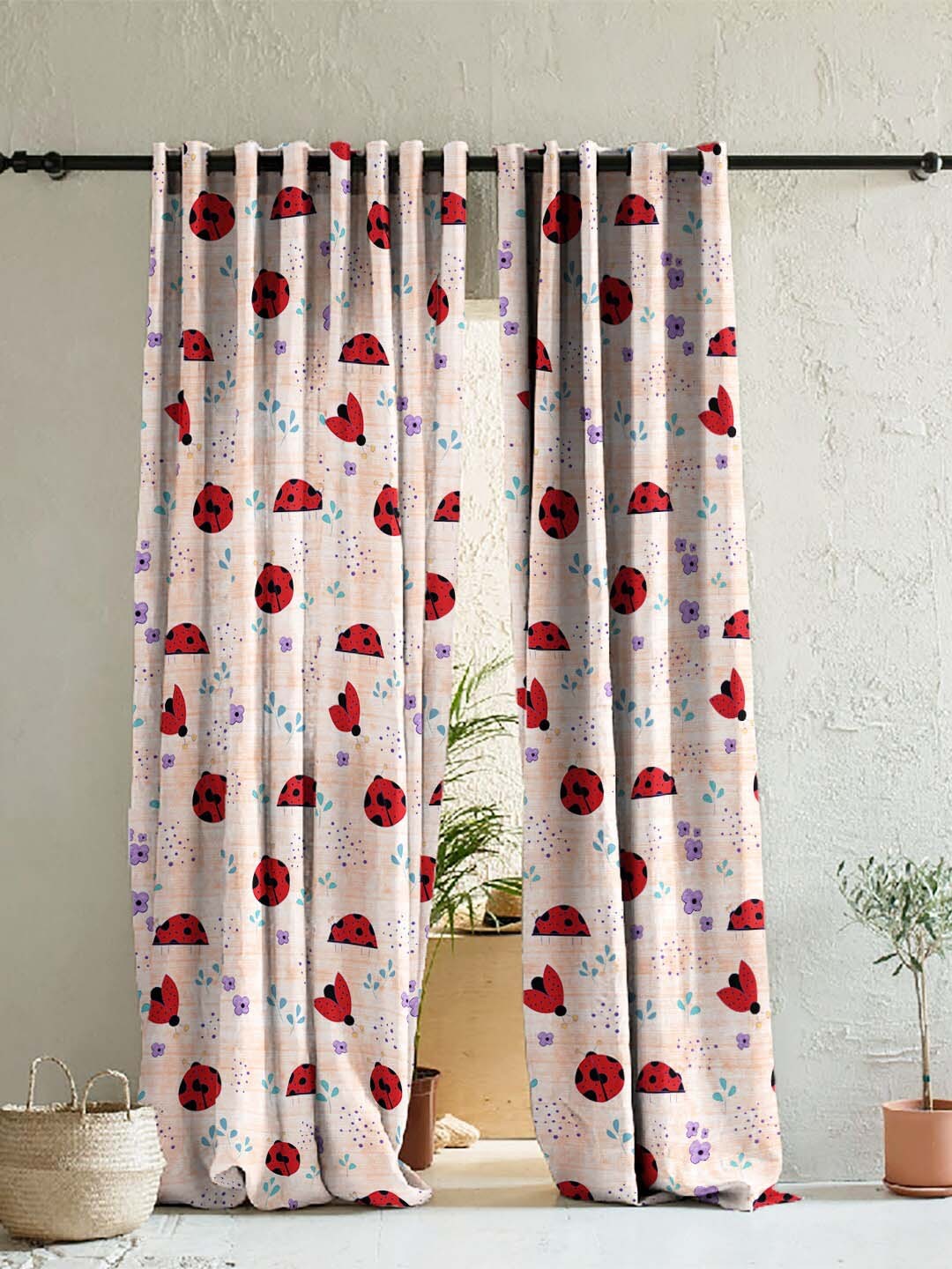 

SPACES Set Of 2 Kids Set Of 2 Orange Quirky Print Satin Room Darkening Door Curtain 7 Ft