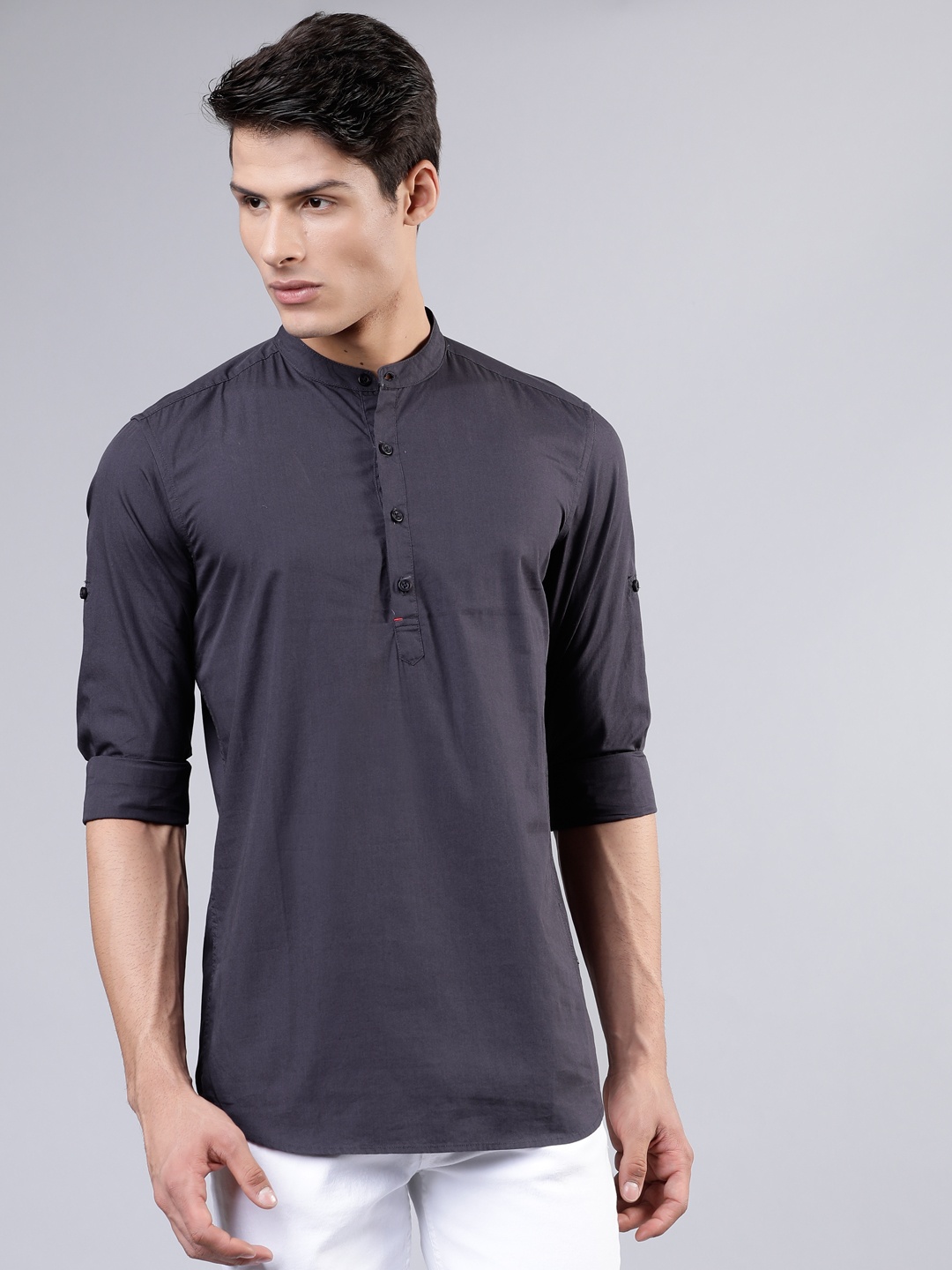 

HIGHLANDER Men Charcoal Grey Slim Fit Solid Casual Shirt