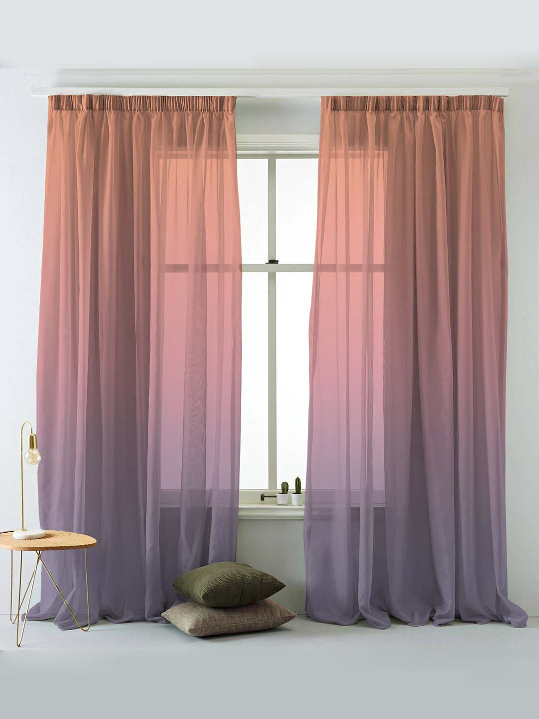 

SPACES Set Of 2 Peach Elegent Ombre Print Sheer Semi Transparent Long Door Curtain 9 Ft