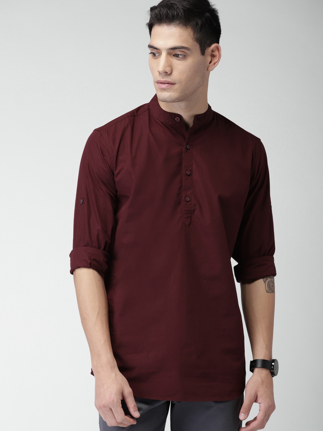 

HIGHLANDER Men Burgundy Slim Fit Solid Casual Shirt