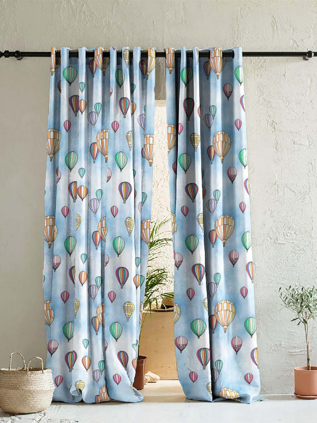 

SPACES Set Of 2 Multicolor Kids Set Of 2 Multicolor Quirky Print Satin Room Darkening Long Door Curtain 9 Ft, Blue