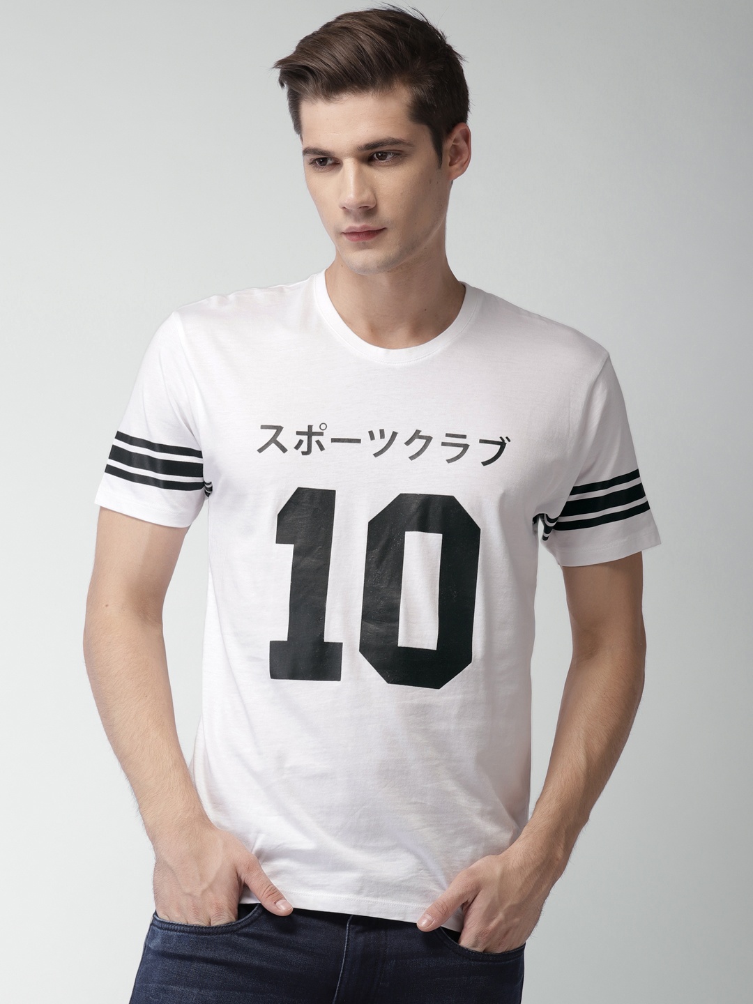 

HIGHLANDER Men White & Black Printed Round Neck T-shirt