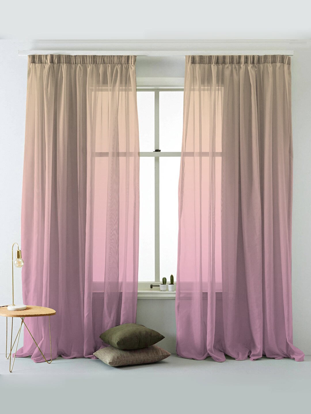 

SPACES Set Of 2 Pink Elegent Ombre Print Sheer Semi Transparent Door Curtain 7 Ft