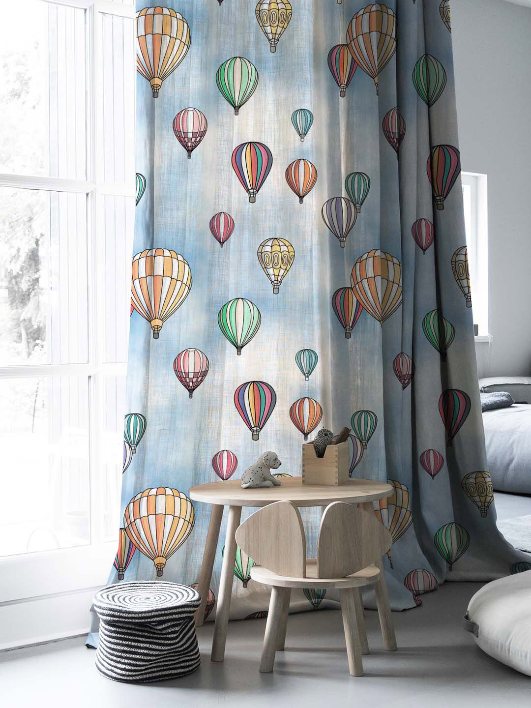 

SPACES Kids Set Of 2 Multicolor Quirky Print Satin Room Darkening Window Curtain 5 Ft, Navy blue