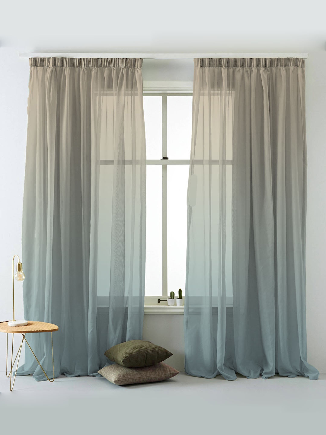 

SPACES Elegent Set Of 2 Blue Ombre Print Sheer Semi Transparent Door Curtain 7 ft