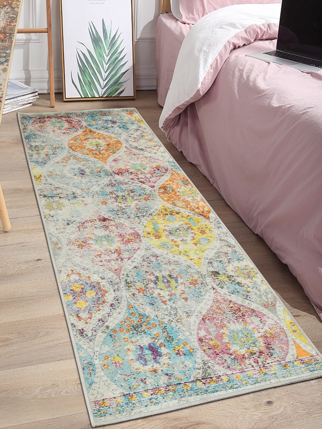 

MULTITEX Yellow & Green Printed Velvet Floor Runners