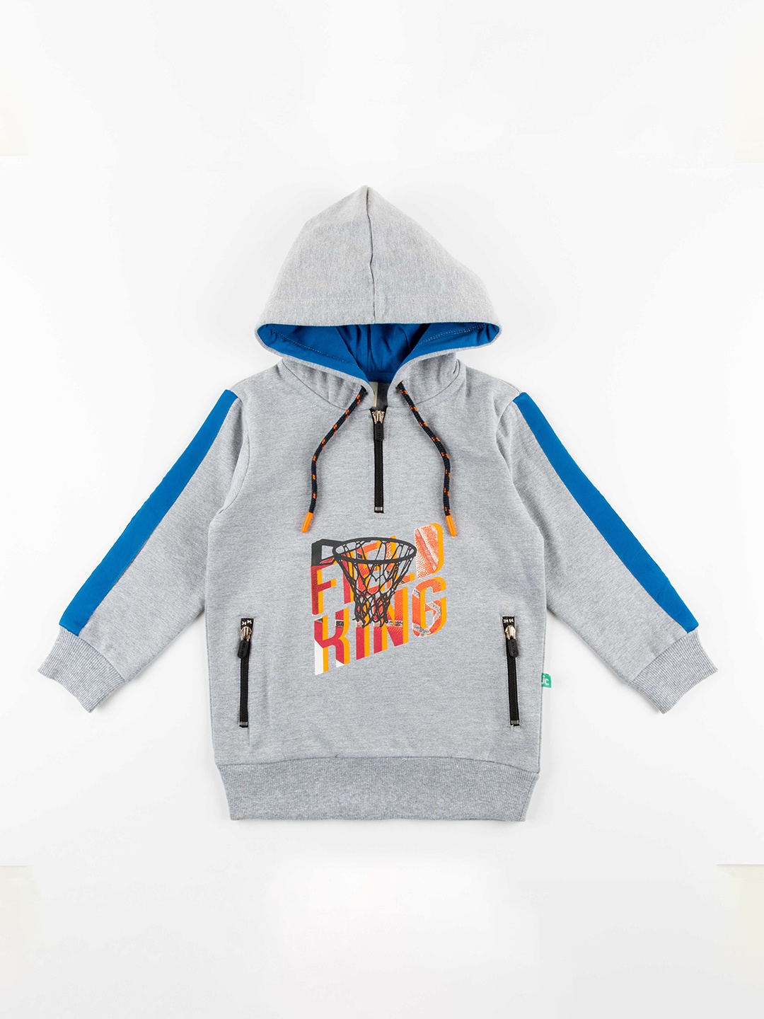 

JusCubs Boys Typography Printed Hooded Pure Cotton Pullover Sweatshirt, Grey
