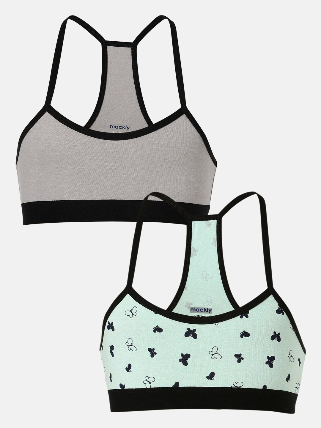 

mackly Pack Of 2 Beginners Bra, Grey