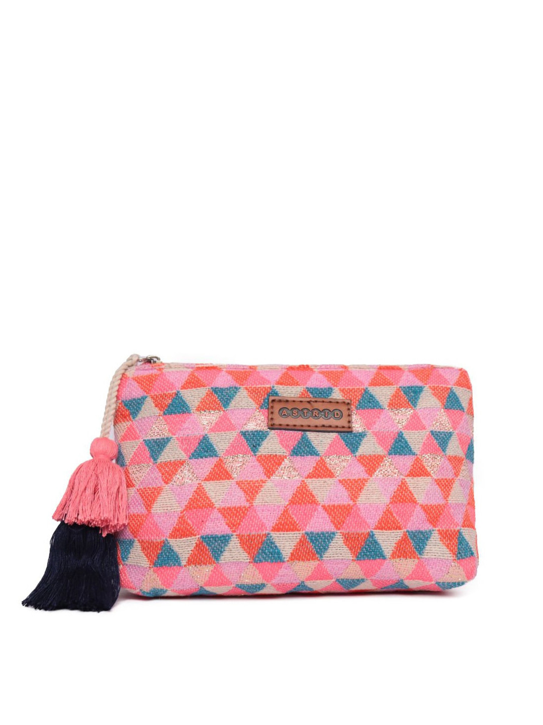 

ASTRID Woven Design Travel Pouch With Tassels, Pink