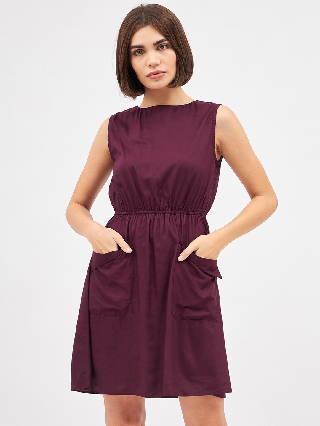 

Kibo Front Pocket A-Line Dress, Maroon