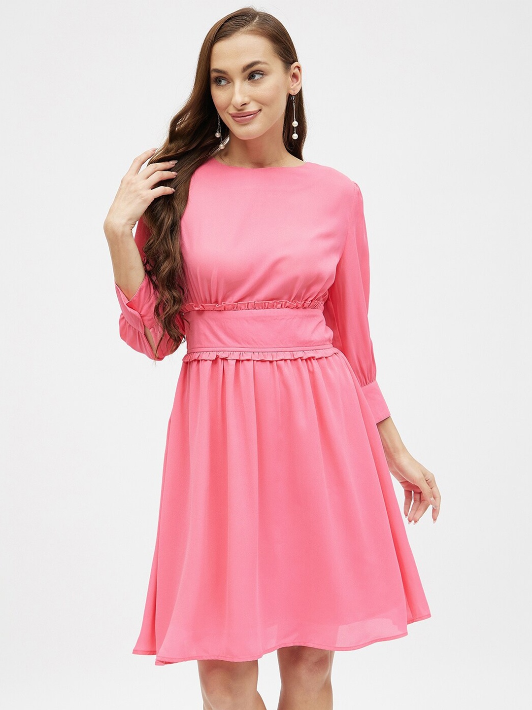 

Kibo Frill Band Crepe Dress, Pink