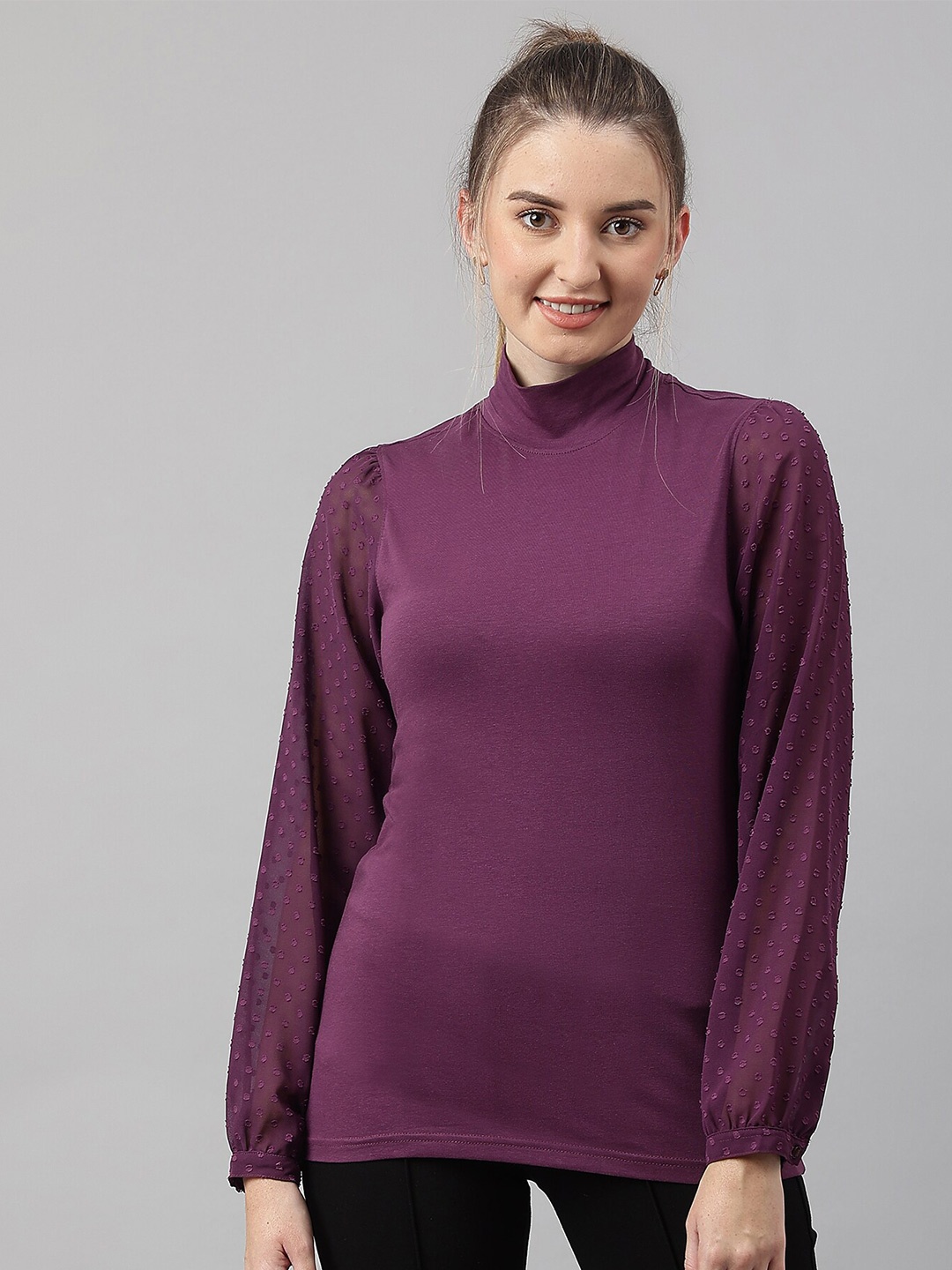 

Beverly Hills Polo Club Women High Neck Puff Sleeves Top, Purple