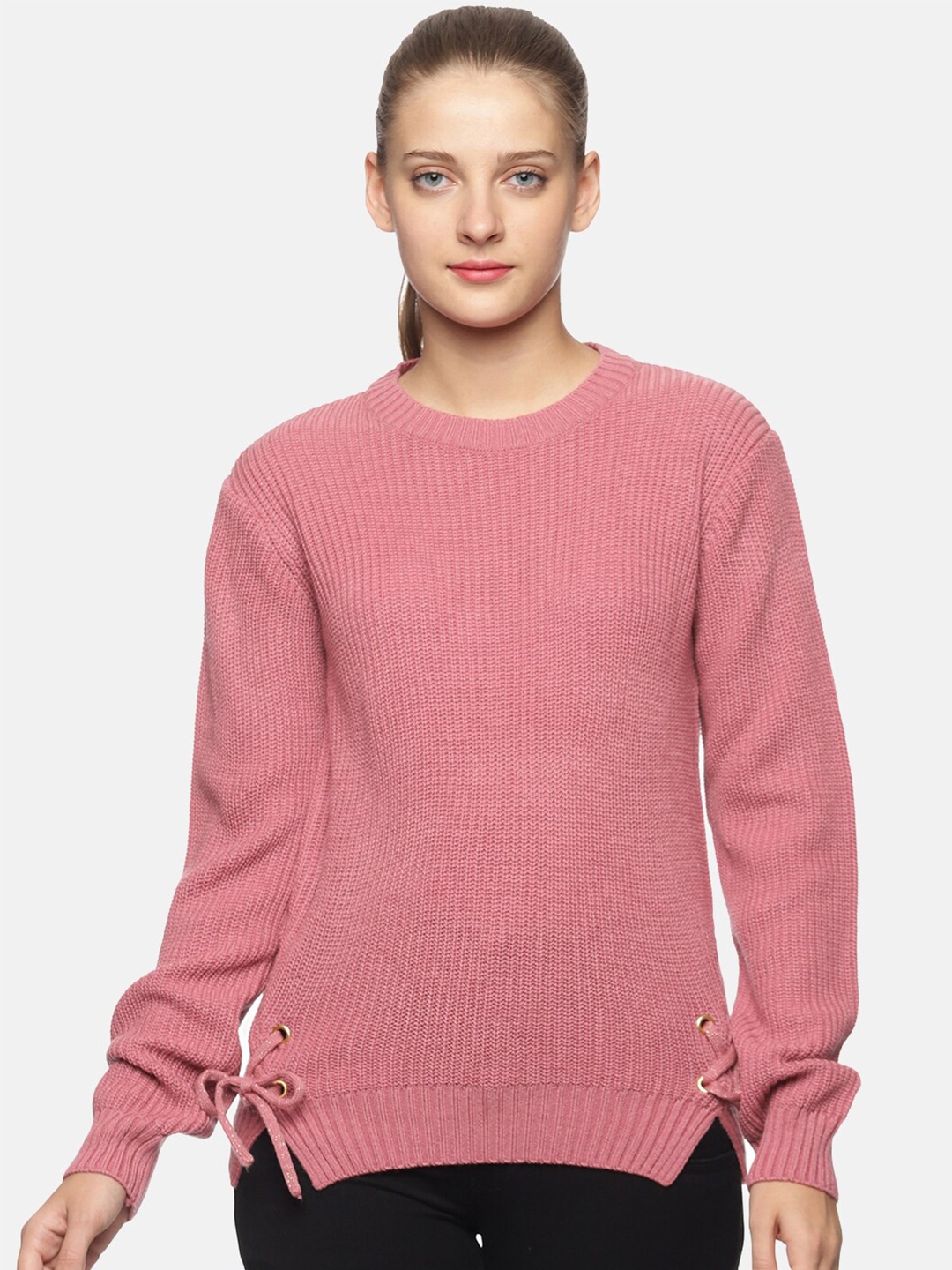

DAiSY Women Ribbed Acrylic Pullover Sweater, Pink