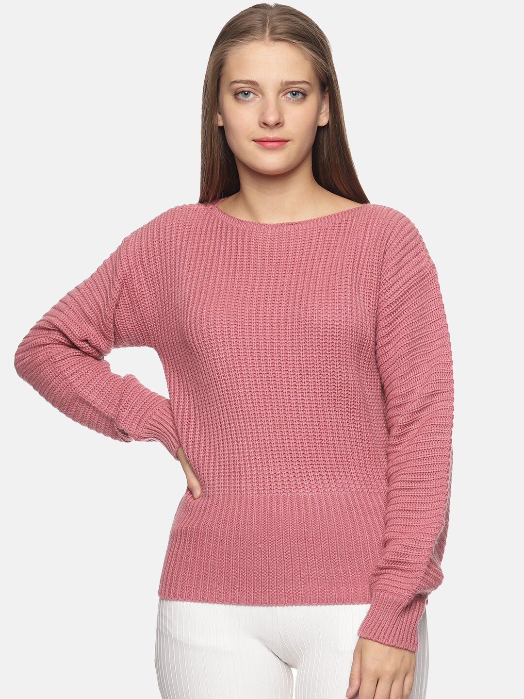 

DAiSY Women Self Design Acrylic Pullover Sweater, Pink