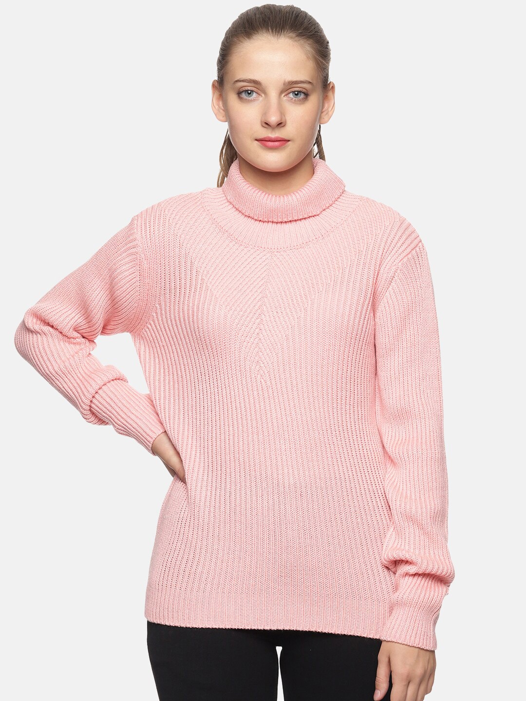 

DAiSY Women Ribbed Acrylic Pullover Sweater, Pink