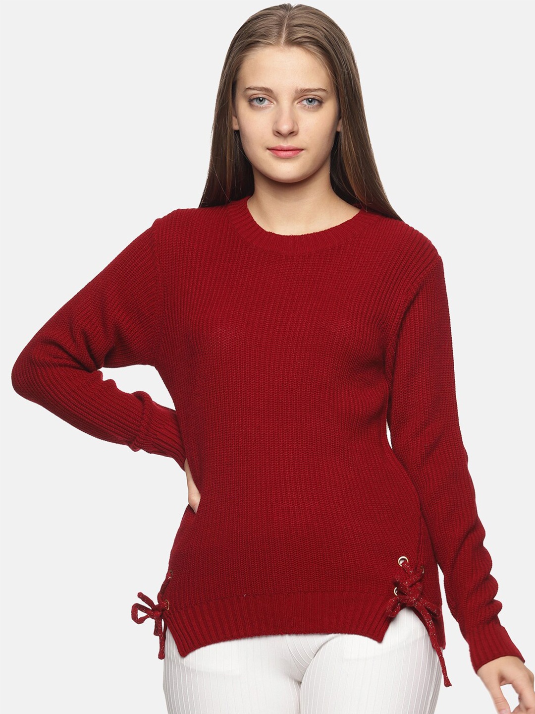 

DAiSY Women Ribbed Acrylic Pullover Sweater, Maroon