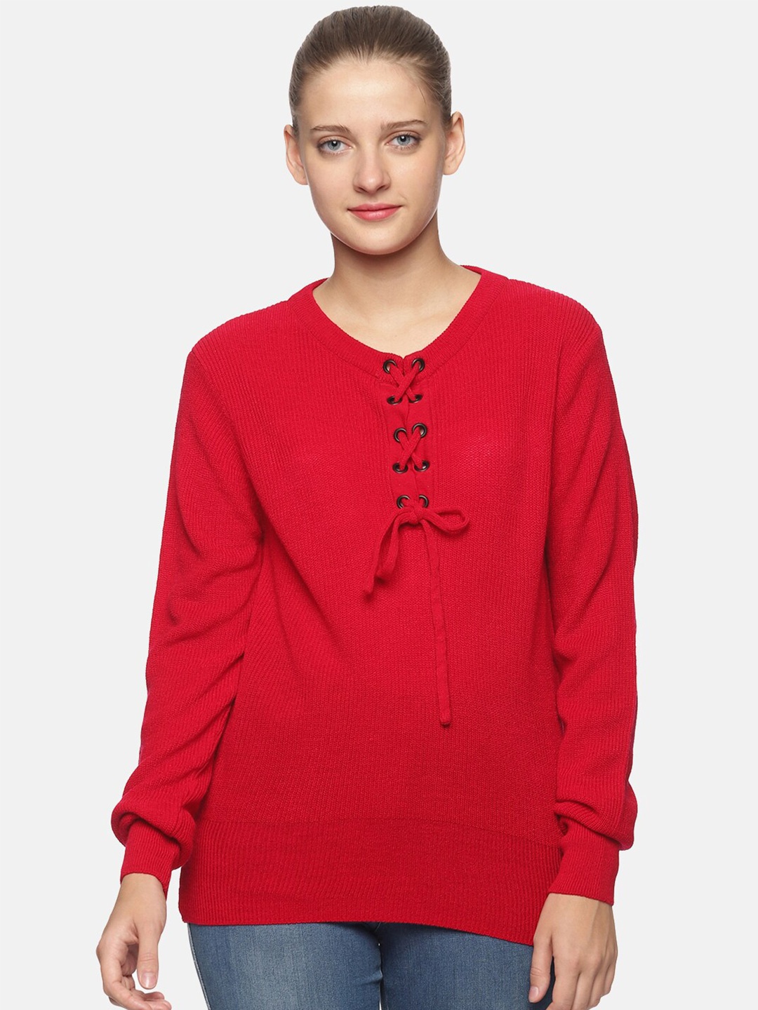 

DAiSY Women Lace inserts Acrylic Pullover Sweater, Red