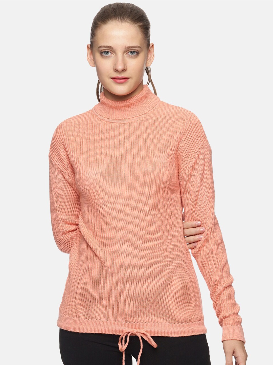 

DAiSY Women Ribbed Turtle Neck Acrylic Pullover Sweater, Orange