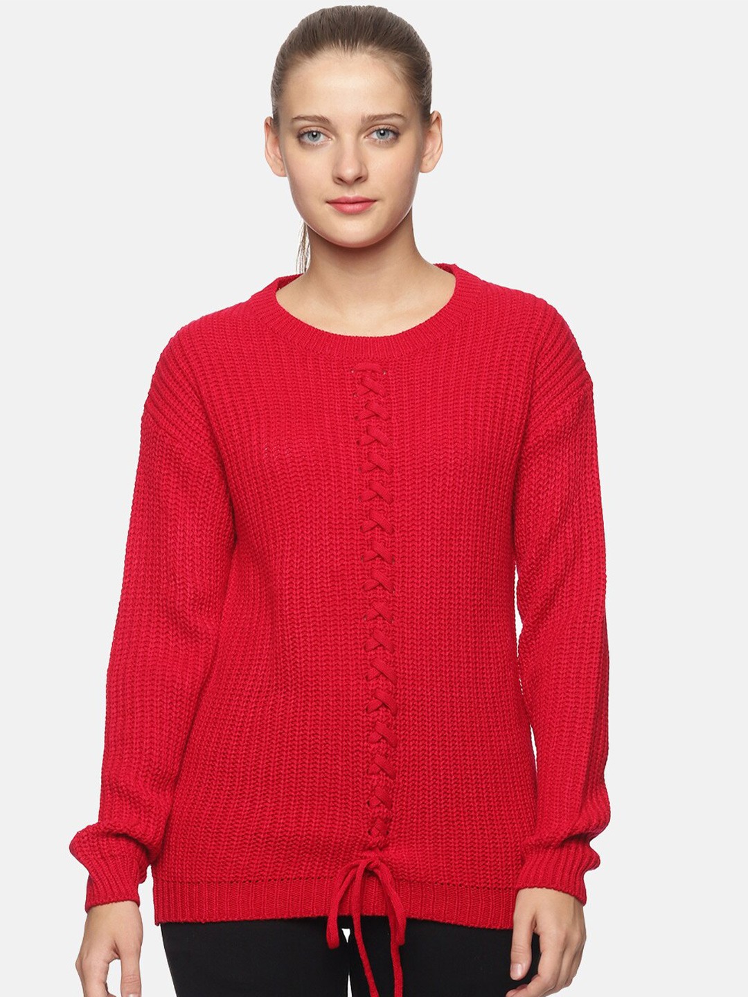 

DAiSY Women Ribbed Acrylic Pullover Sweater, Red