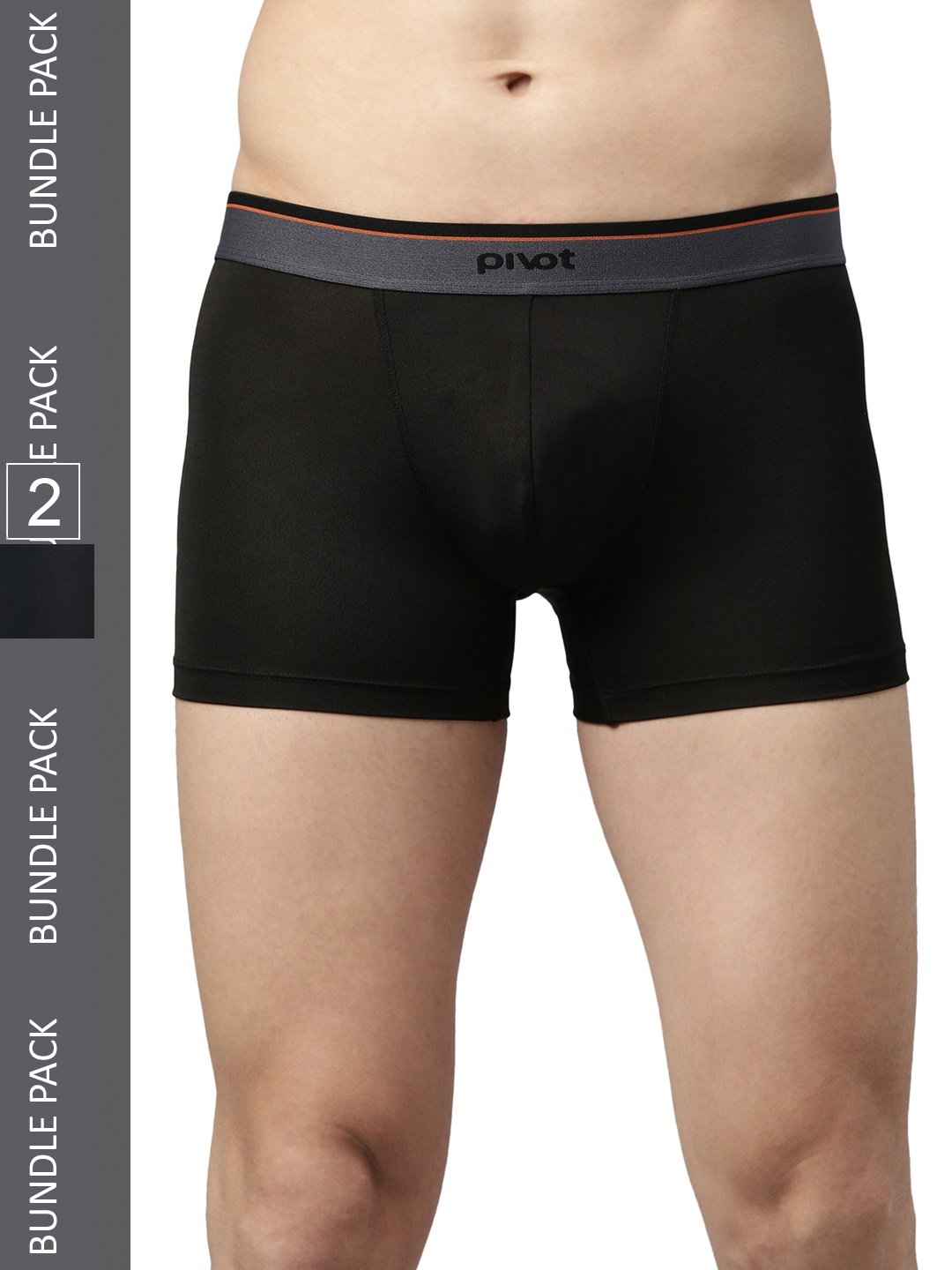 

pivot Men Pack of 2 Assorted Outer Elasticated Trunks, Black