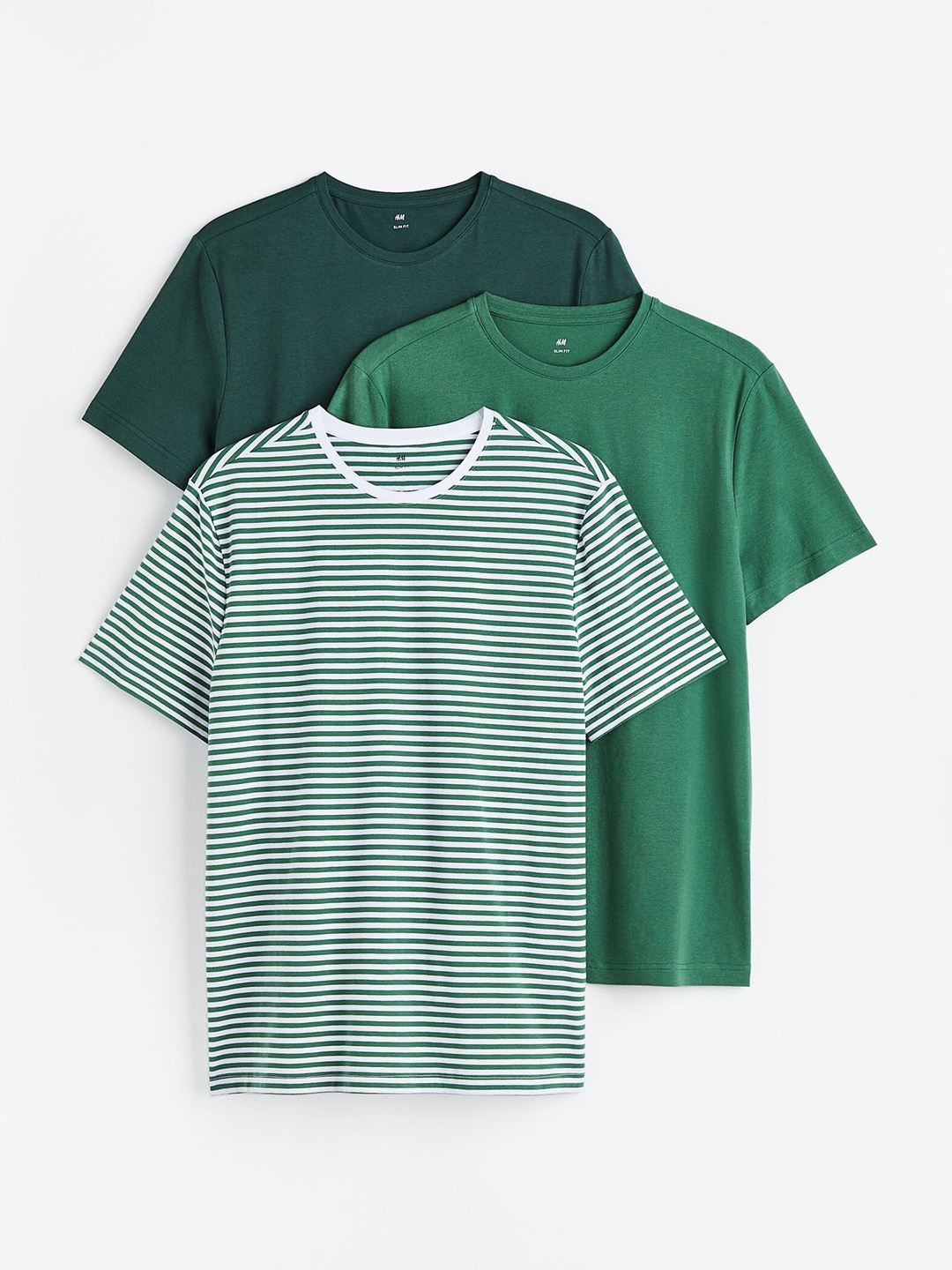 

H&M Men 3-Pack Slim Fit T-Shirts, Green