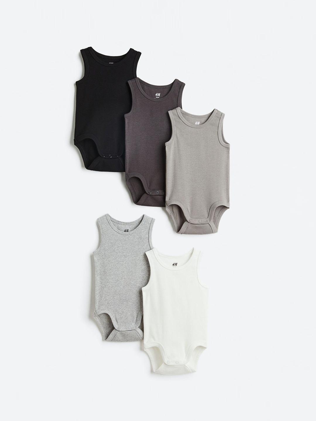 

H&M Boys 5-Pack Cotton Bodysuits, Black
