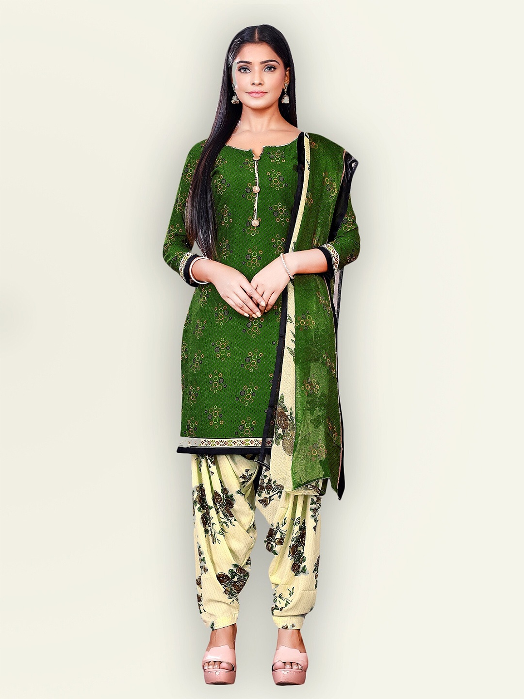 

Jevi Prints Printed Unstitched Dress Material, Green