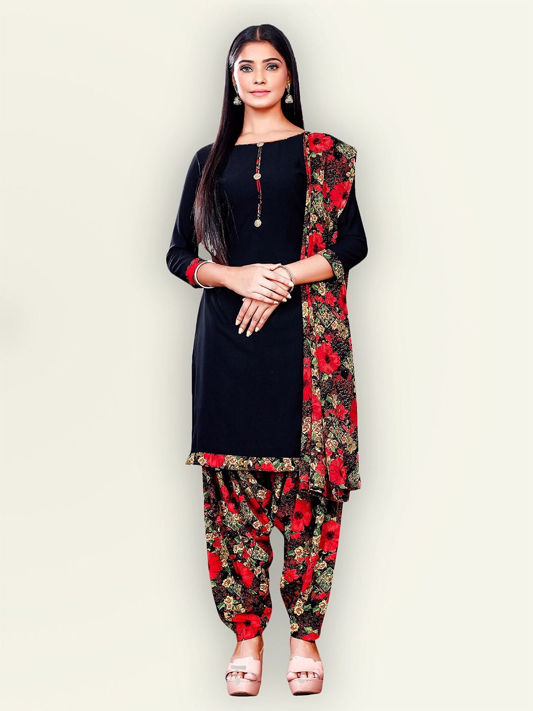 

Jevi Prints Printed Unstitched Dress Material, Black